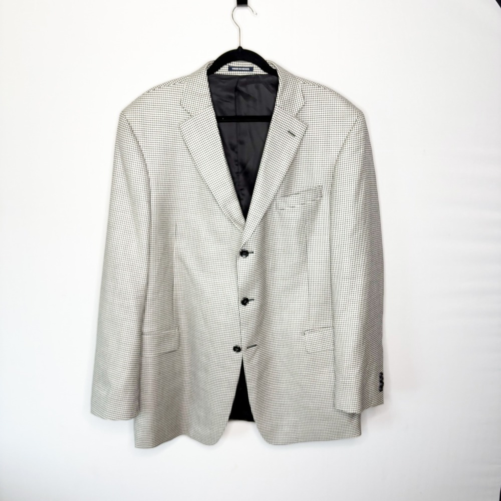 Paul Fredrick Mens 46L Houndstooth 3 Button Blazer Wool Silk Blend Black White - Picture 7 of 8